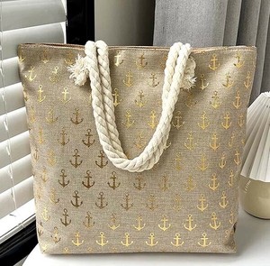 【セール】金箔 葉っぱ柄 幾何学柄 買い物肩掛けOK BIGキャンパスバッグ 鞄　全4種類 　ba0106