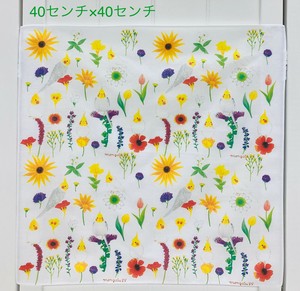 大判ハンカチ☆黄色花とオカメ【鳥】
