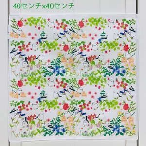 大判ハンカチ☆花とシマエナガ【鳥】