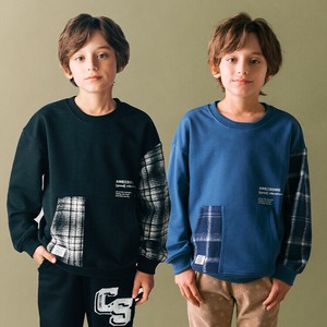 Kids' Sweater/Knitwear Asymmetrical Kangaroo Pocket Check Switching