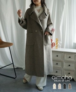 《 aimoha 》ウエスト紐付きウールブレンドロングコート レディース 防寒 あったか ロングコート