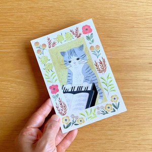 ポストカード　絵本の中のねこ（#new5 サバ白ピアノ）