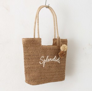 【2025新作】雑材ロゴ刺繍ポンポン付きトート　カゴバッグ　軽量