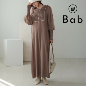 【SALE】再入荷：袖チュール配色ラインニットワンピース◇人気の袖のふわりとしたシアーチュール