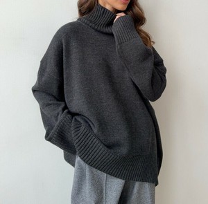 セーター ニット 長袖   ゆったり 無地 快適 ハイネックカットソー  レディース ファッション  BQ6076