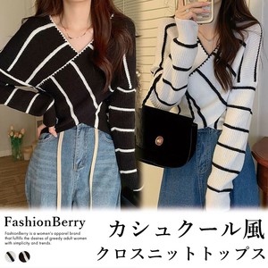 【2025新作】クロスニットトップス カシュクール風  韓国ファッション