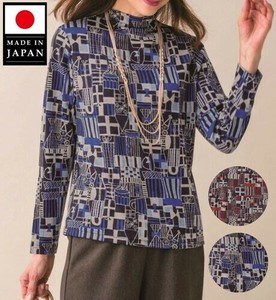 T-shirt Geometric Pattern Bottle Neck Made in Japan