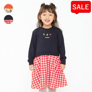 お花刺繍切替裏毛ワンピース  M62309  お花・ロゴ刺? スカート部分は柄違い 重ね着風 おしゃれ