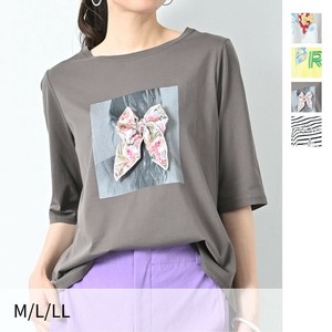 【新作】プリント＆アップリケ5分袖Tシャツ