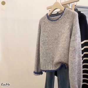 ニットセーター プルオーバー シンプル ラウンドネック カジュアル   秋 冬  【2024AW】EH2552
