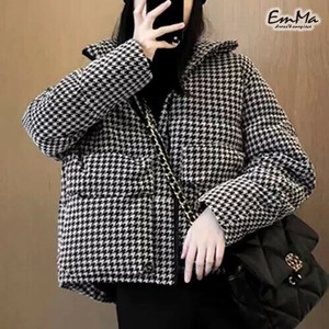 中綿ジャケット 千鳥格子 ボリューミー カジュアル あたたかい 秋 冬 【2024AW】EH3327