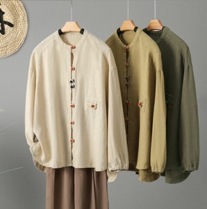 Button Shirt/Blouse Ladies fashion Linen Cotton