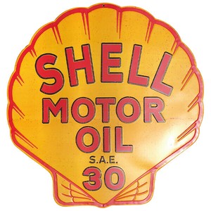BIG ダイカット エンボス メタルサイン SHELL MOTOR OIL 30【シェル ブリキ看板】
