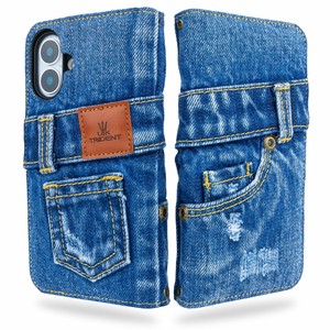 [簡易包装] デニム iPhone16 Plus スマホケース 手帳型 iPhoneケース ※簡易ビニール包装仕様