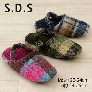 S.D.S ふわふわもこもこシープ素材スリッパ『モコモコチェック』かかとゴム付/ギフト