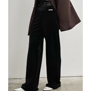 ベロアパンツ　ブラック　グレー　フルレングス　ワイドパンツ