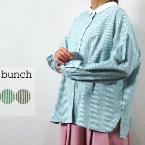 【2025新作】綿麻ストライプ　クレリックBACKギャザーワイドシャツ