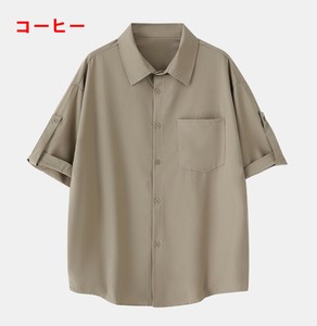 Button Shirt Plain Color Short Sleeve Men's