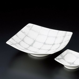 白砂雲母プラチナ市松向付・千代口(有田焼)　強化磁器　日本製 陶器 和食器