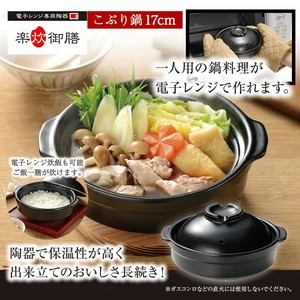 電子レンジ専用陶器楽炊御膳こぶり鍋17cm　T-02B