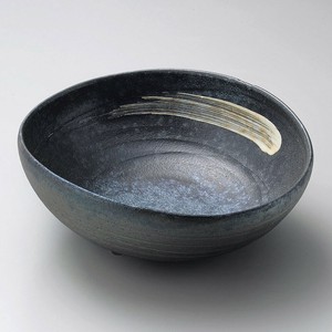 黒窯変刷毛目8.0足付楕円鉢(信楽焼) 日本製 陶器 和食器