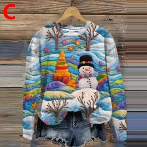 Tシャツ 3Dプリント クリスマス ラウンドネック 長袖 秋冬 快適 レディース ファッション   ABQ109