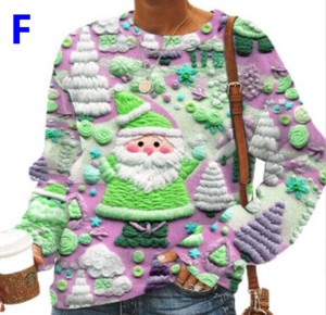 Tシャツ 3Dプリント クリスマス ラウンドネック 長袖 秋冬 快適 レディース ファッション   ABQ111
