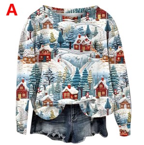 Tシャツ 3Dプリント クリスマス ラウンドネック 長袖 秋冬 快適 レディース ファッション  ABQ112