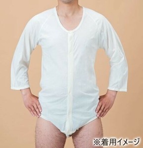 神戸生絲　紳士・婦人共用/前開き7分袖ボディシャツM  No.112  ワンタッチ肌着オフ白