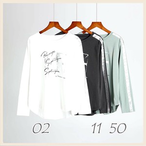 20681 綿100％素材　カットソー　箔プリント ロゴTシャツ  レディス