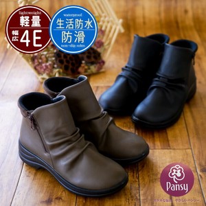 【2025年秋冬/再入荷予定】Pansy ショートブーツ 生活防水 保温 防滑 ジップ フラット 4e 屈曲