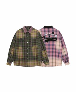 【HOOK -select-　配色コーデュロイ襟ブリーチ加工チェック柄シャツ】メンズ レディース チェック