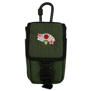 日本製 made in japan 和柄刺繍入りワークポーチ 扇子 カーキ WKW-01BKH