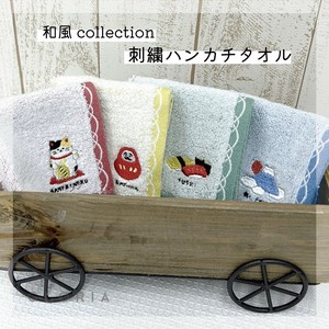 【2025春夏新作】和風コレクション　刺繍ハンカチタオル　雑貨　日本　和調柄　寿司柄　寿司雑貨