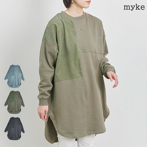 裏起毛　コール天パッチワークチュニック　AW　ロンT　コーデュロイ　異素材