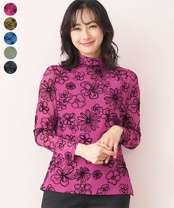 T-shirt Floral Pattern High-Neck Flocking Finish Cut-and-sew [2024 NEW]