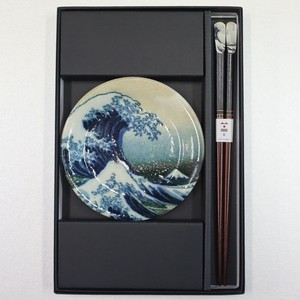 浮世絵器行　北斎波と富士小皿箸揃【日本製】（インバウンド　葛飾北斎　富嶽三十六景　富士山）