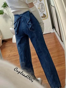 ≪予約商品≫INSスタイル ジーンズ 秋 ハイウエスト デニムパンツ 立体蝶ネクタイデザイン ワイドパンツ