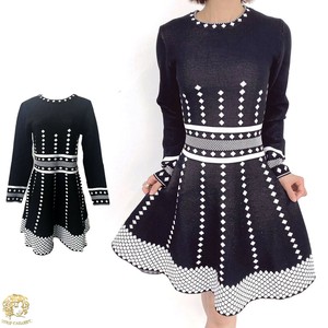 【SALE!! 卸価格から、更に30％OFF】配色ニットフレアワンピース ニットワンピース フレアワンピース 配色