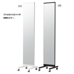 スタンドミラー（姿見）スリム片面ミラー(鏡厚5mm)　スチール製キャスター付き　お客様組立
