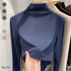 ラメ混長袖シャツ ハーフネック きれいめ カジュアル   秋 冬  【2024AW】EH1551
