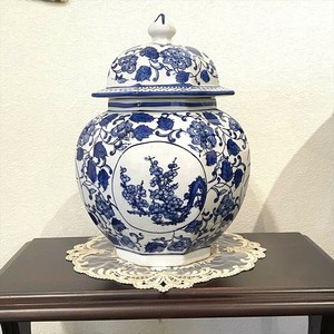 シノワ・壺・八角・WH/BL 花器 花びん フラワースタンド ホワイト ブルー