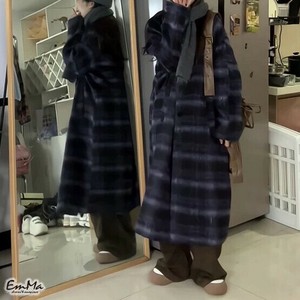 ロングコート パープルブラックグレー チェック柄 秋 冬    EH4273 【2024AW】