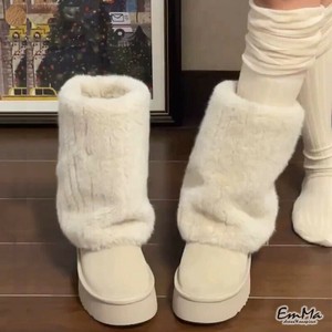 エコファーロングブーツ 厚底 かわいい 冬 フェミニン フェイクスエード 【2024AW】 WU4054