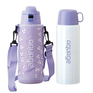 水筒 ステンレス 【AQUAGE】 2WAY ダイレクト ボトル コップ付  810/850mlポーチ付 パープル ANW-801PU