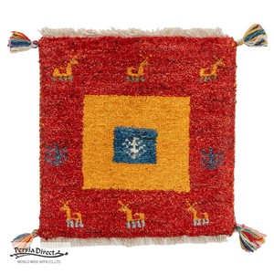 ギャッベ　ペルシャ　イラン　オーガニックウール　絨毯　ラグ　座布団　MS15132_RE　38×38cm