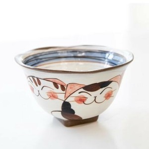 有田焼　波佐見焼　仲良し猫　角高台茶碗　青