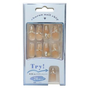 【取寄品】ネイルチップロングスクエアタイプ ORANGE BEIGE GLITTER