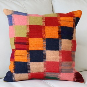 オールドキリム　クッションカバー 40cm Old Kilim Cushion カラフルなグリッド OUTLET・サービス品
