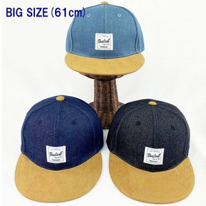 【BIG SIZE】デニム ベースボールキャップ 大きいサイズ 61cm バイカラー ツートン ワッペン 帽子 メンズ
